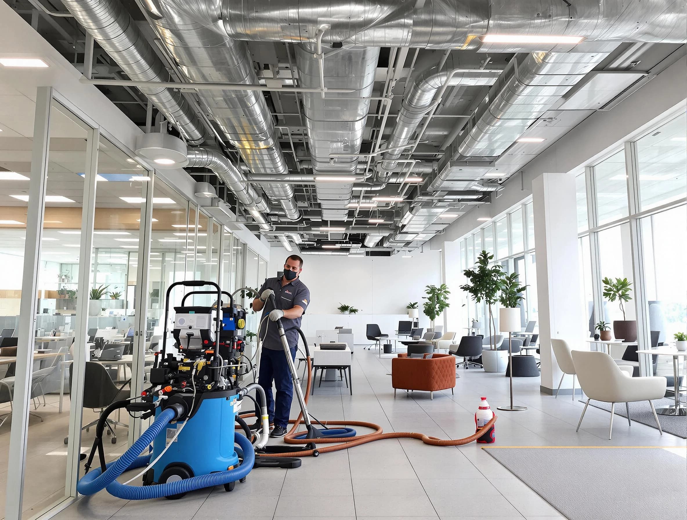 Rostraver Air Duct Cleaning team conducting comprehensive commercial duct cleaning at a business location in Rostraver