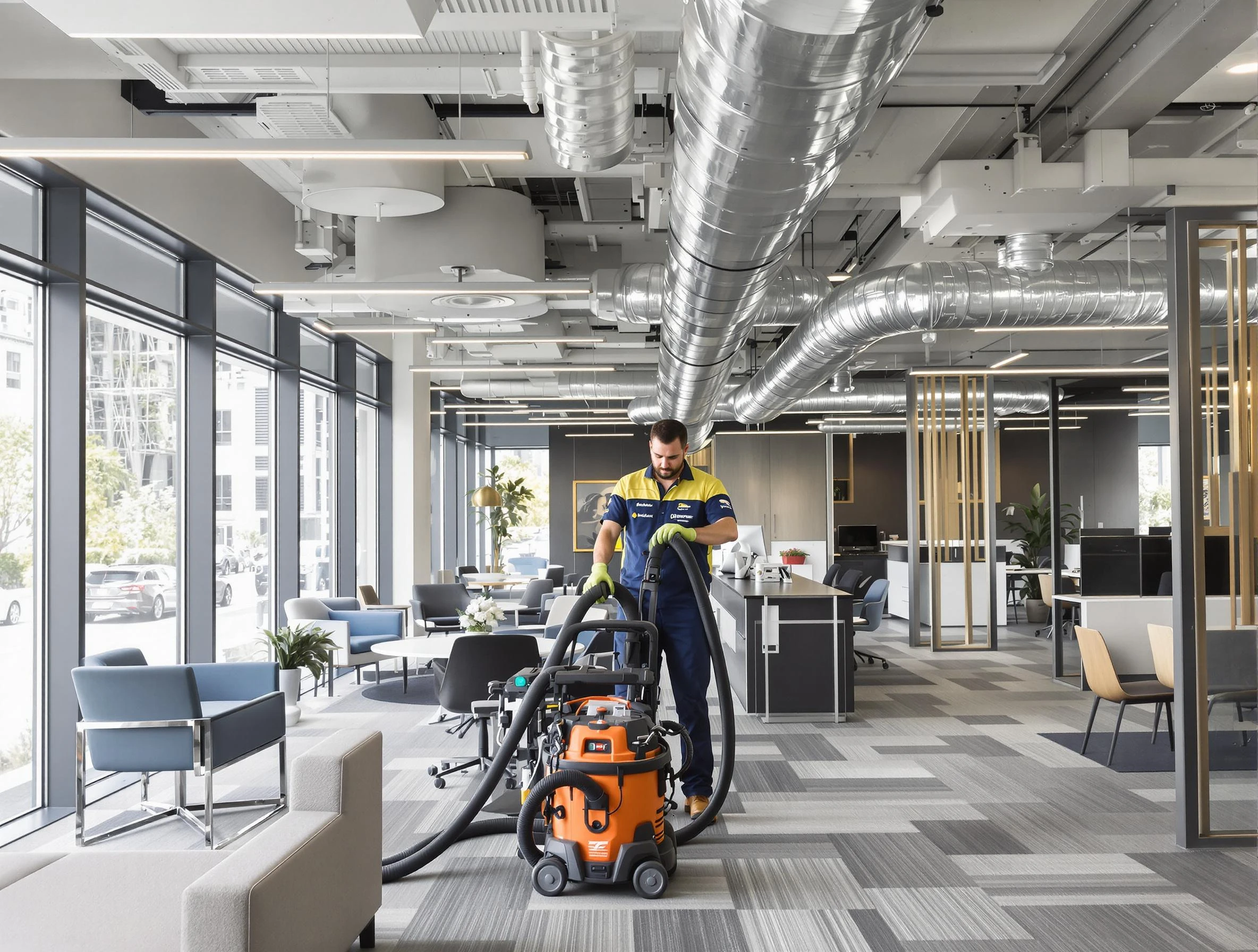 Rostraver Air Duct Cleaning team performing thorough commercial duct cleaning at a Rostraver business center